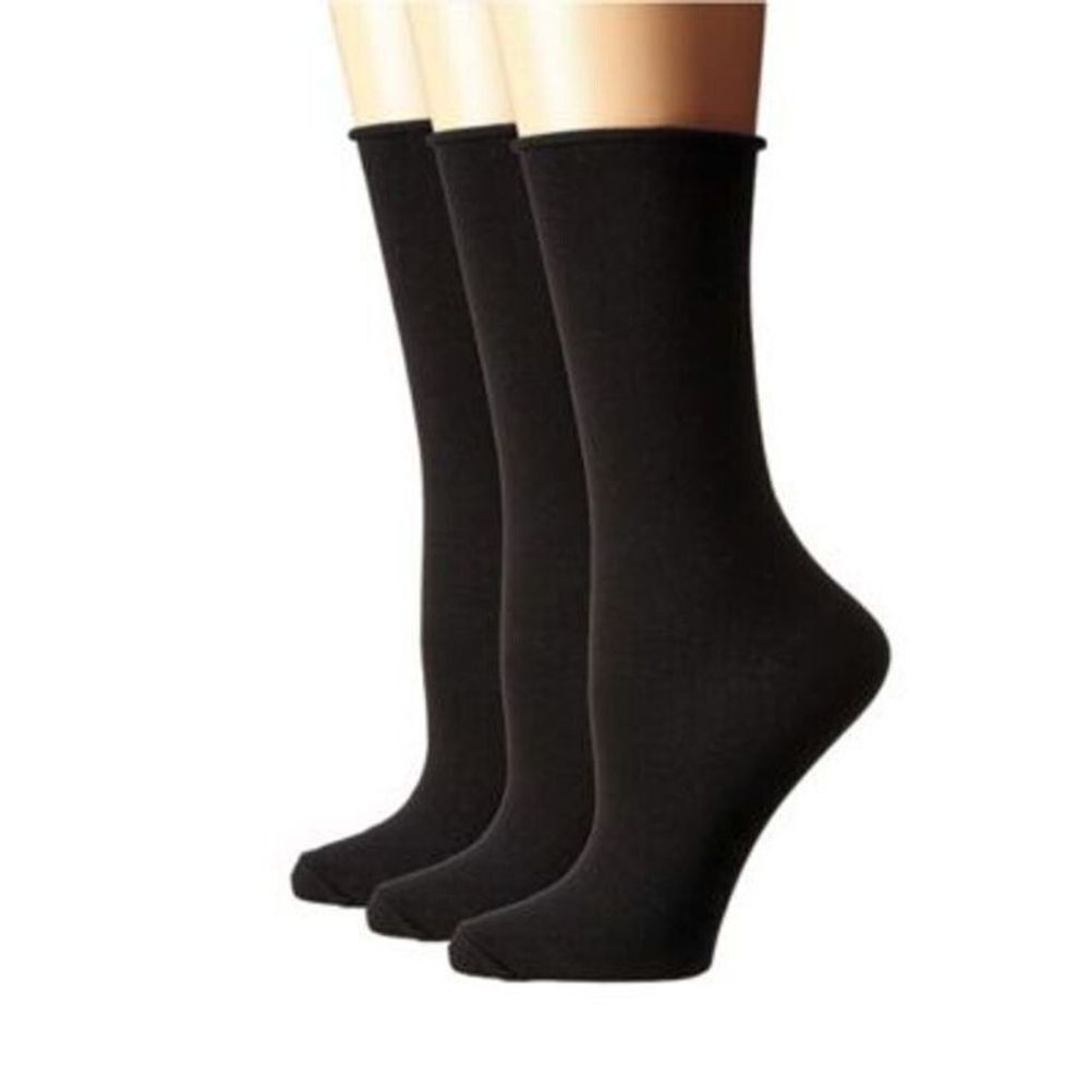STEMS Women's Roll Top Comfort Crew Socks Black 3 Pair
